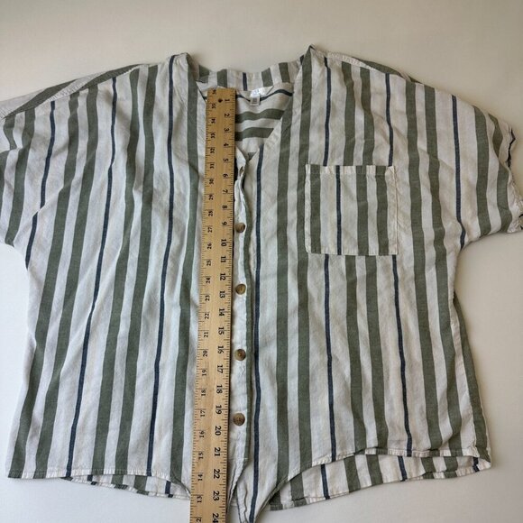 Time and Tru Shirt Womens 2XL White Green Striped Button Tie Front Short Sleeve - Picture 7 of 10